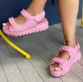 Rosa gesteppte Plateausandalen mit dicker Sohle und Klettverschluss für Damen im Sommer - 36 / Rosa