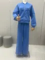 Ensemble de détente bleu deux pièces avec sweat-shirt zippé et pantalon large fluide - S / Haut Et Bas / Bleu saphir