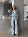 Ensemble de survêtement en polaire pour femme avec sweat zippé et pantalon large bleu-gris - S / Haut Et Bas / Bleu Pâle