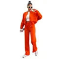 Bright orange two-piece fleece-lined tracksuit for women featuring zip-up hoodie and pants - S / Top And Bottom / Orange Red