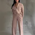 Ensemble décontracté rose poudré pour femme avec sweat à capuche zippé et pantalon large - S / Haut Et Bas / Rose