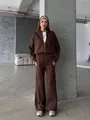 Schickes schokoladenbraunes, fleecegefüttertes zweiteiliges Sweatshirt- und Hosenset für Damen - S / Oberteil Und Unterteil / Kaffeebraun