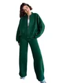 Bequemer dunkelgrüner Damen-Trainingsanzug aus Fleece mit Reißverschlussjacke und Hose - M / Oberteil Und Unterteil / Dunkelgrün