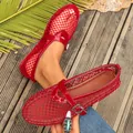 Bailarinas Mary Jane de malla roja transpirable con diseño hueco y hebilla ajustable para verano - 36 / Rojo