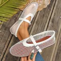 Zapatos planos Mary Jane de malla blanca transpirable para mujer con hebilla - 36 / Blanco