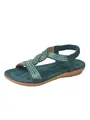 Detailed view of green women's flat sandals with sparkling rhinestone straps - 38 / Dark Green