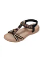Bohemian style women's flat sandals featuring ethnic beadwork and stylish black straps - 38 / Black