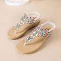 Bohemian flat thong sandals for women featuring colorful rhinestones for summer beach - 36 / White