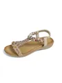 Dettaglio di sandali in stile bohémien con ricami di perline e decorazioni in strass - Cachi Stile B