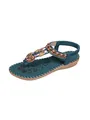 Detail view of Bohemian style women's flat sandals with beaded rhinestones and thong strap - 36 / Dark Green