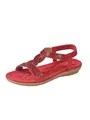Elegant red women's flat sandals featuring sparkling black and red rhinestone straps - 38 / Red