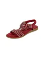 Detailed view of bohemian red flat sandals with sparkling rhinestone floral patterns - Wine Red Style B