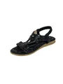Detailed view of black bohemian flat sandals with sparkling rhinestone embellishments - Black Type B