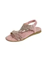 Pink bohemian rhinestone flat sandals for women with soft sole and elastic back - Pink Style B