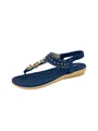 Navy blue bohemian flat sandals with rhinestones and flower details for women - 38 / Sapphire Blue