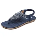 Sandalias planas de dedo azul marino estilo bohemio con adornos de pedrería y cristales - 35 / Azul