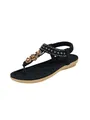 Elegant black bohemian flat sandals with rhinestones and floral details for women - 38 / Black