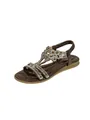 Brown Bohemian flat sandals for women featuring sparkling rhinestones and elastic straps - Coffee Brown Style B