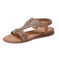 Elegant beige bohemian flat sandals featuring intricate floral rhinestone and bead details - Turmeric