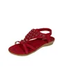 Sandalias planas bohemias rojas con bordados florales artesanales y brillantes pedrería - 38 / Rojo Oscuro
