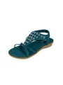 Sandalias planas bohemias verde azulado con flores de pedrería y tira elástica - 38 / Verde Oscuro