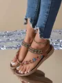 Stylish Bohemian ethnic flat sandals featuring colorful beads and embroidery beach wear - 38 / Brown (Style C)