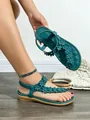 Teal Bohemian flat sandals with 3D floral decorations and comfortable elastic heel straps - 38 / Teal Style D