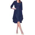 Elegant navy blue two-piece lace dress set with long sleeve sheer chiffon jacket - Navy Blue