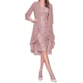 Elegant two-piece set featuring a mauve lace dress with a matching sheer cardigan. - Pink