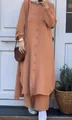 Elegant terracotta ice silk loose shirt with side split and matching wide-leg trousers - S / Top And Bottom / Coffee