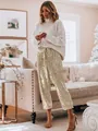 Gold sequined high waist drawstring casual pants for festive holiday party outfits - S / Bottoms / Champagne