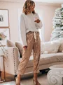Glamorous rose gold sequin high waist casual pants with drawstring for festive parties - S / Bottoms / Rose Gold