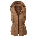Modieus bruin damesvest met capuchon en trekkoord, voorzien van utility zakken - 2XL / Tops / Bruin