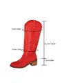 Red retro embroidered mid-calf cowboy boot with detailed size and height dimensions. - 36 / Red