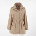 Coupe-vent mi-long beige pour femme avec taille à cordon et col montant - S / Hauts / Kaki