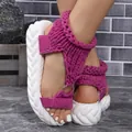 Elegant pink crochet platform sandals for women with white twisted thick sole and buckle. - 36 / Pink