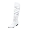 Detailed view of white pleated high-tube knight boots with a round toe and flat heel - 35 / Flat Heel / White
