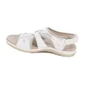 Side view of white women's sporty flat sandals with adjustable heel strap and mesh fabric - 38 / White