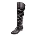Detailed side view of black slouchy knee-high boots featuring soft pleated leather and round toe - 35 / Flat Heel / Coffee
