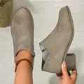 Elegant taupe suede chunky heel ankle boots with side zipper for autumn and winter - 36 / Khaki