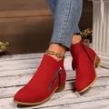 Chic red suede pointed-toe ankle boots for women featuring a stylish side zipper design - 36 / Red