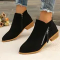 Stylish women's black suede pointed toe ankle boots featuring a functional side zipper - 36 / Black