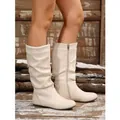 Elegant cream-colored flat slouched mid-calf boots featuring a convenient side zipper - 36 / Off White