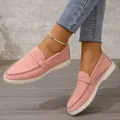 Comfortable pink suede loafers for women featuring casual slip-on design and flat soles - Pink