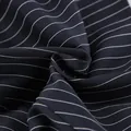 Detail of navy blue pinstripe fabric texture for professional women's suit set. - S / Top And Bottom / Navy Blue