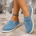 Women's blue suede loafers featuring comfortable flat soles and a casual slip-on design - 35 / Sky Blue