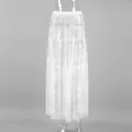 Elegant white floral lace high waist tiered maxi skirt for women stylish summer look. - S / Bottoms / White