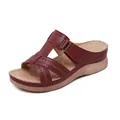 Comfortable burgundy wedge sandals for women with hollow-out design and adjustable strap - 36 / Burgundy