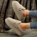 Detailed side view of beige shearling-lined platform clogs for women in autumn winter - 36 / Off White