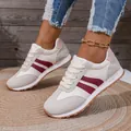 Side view of lightweight breathable women's running sneakers with burgundy stripes - 36 / Burgundy